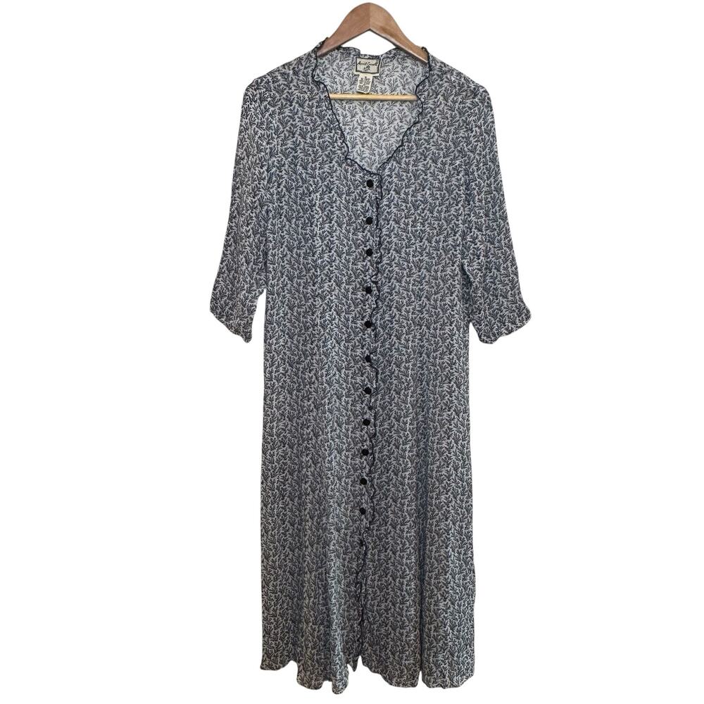 Vintage April Cornell Button Front Chiffon Ditzy Floral Tie Back Ruffle Dress